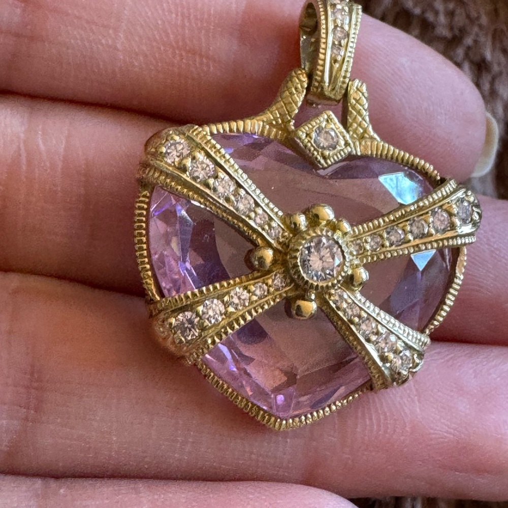 Judith Ripka 18K Yellow Gold Pink Heart Pendant 0.70ct Diamond Large Statement - Picture 6 of 17